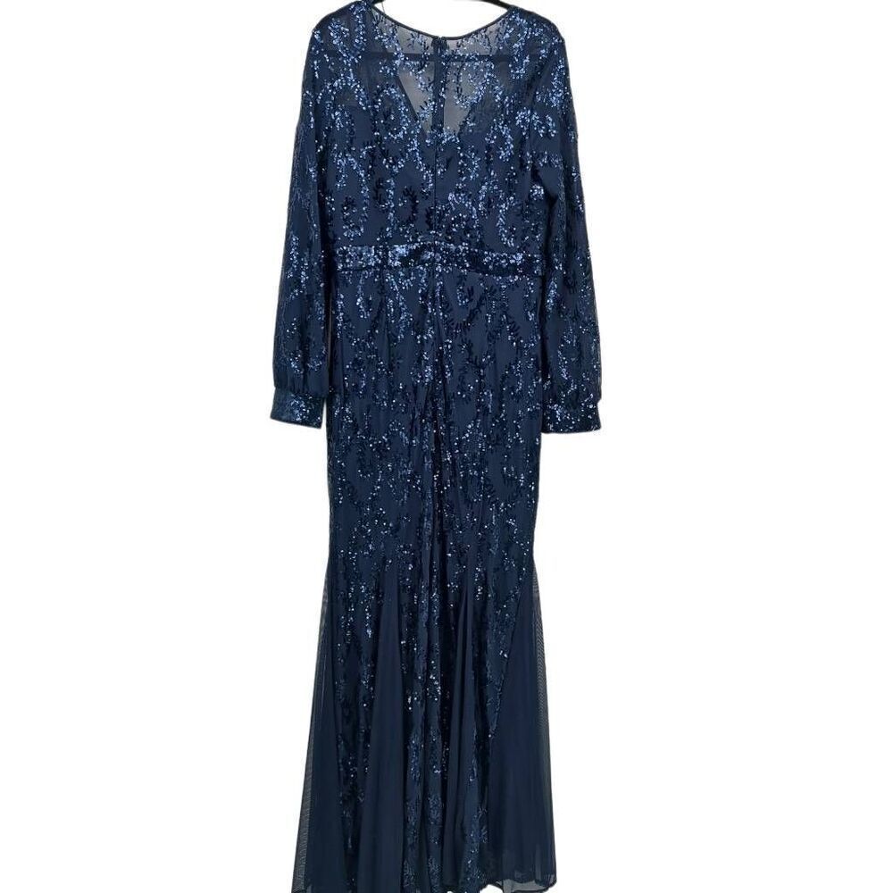 R & M Richards Embellished Sequined Evening Gown Size 14 Navy Blue - Picture 3 of 14